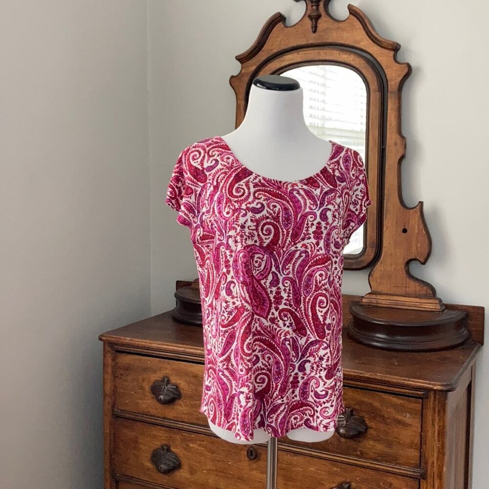 Lucky Brand Red/Purple Paisley Print Top, Size XS